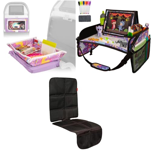 Kids Tray Table Cover - Unicorns, Kids Travel Tray - Unicorns and Baby Car Seat Protector - Black