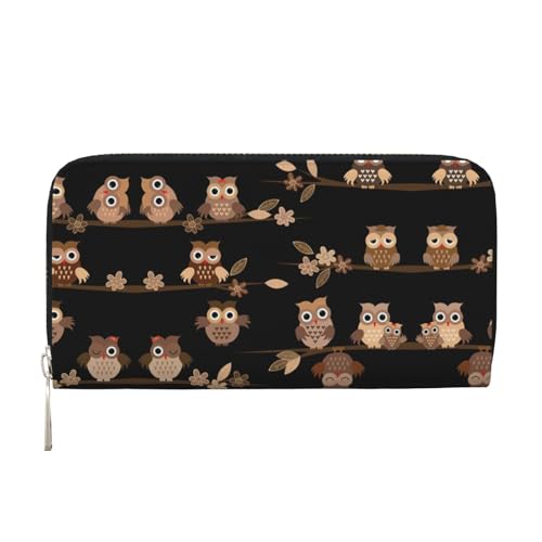 Cute Brown Cartoon Owls Print Casual Clutch Purse Hand Wallet for Women Capacity Wallet Stylish Travel-Friendly
