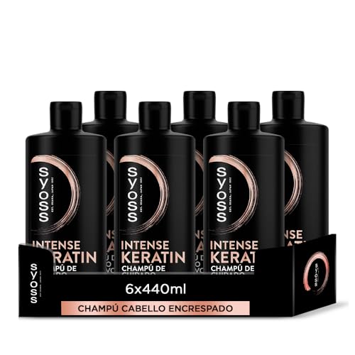 Syoss - Champú para pelo encrespado y seco - Keratin - 6uds de 440Ml - Controla el encrespamiento y repara en profundidad - Cabello como recién salido de la peluquería