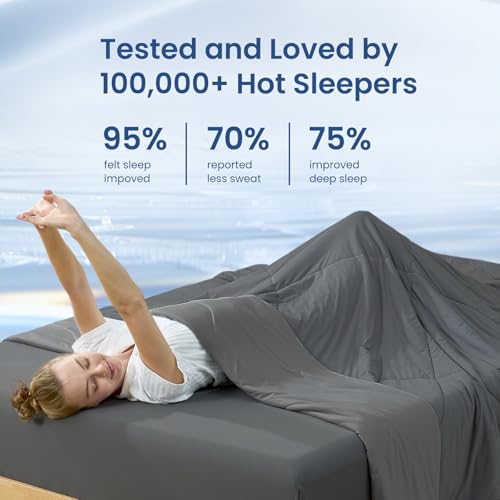 Image of Cozy Bliss Cooling Comforter Queen Size, Cooling Blankets for Hot Sleepers and Night Sweats, Charcoal Gray Summer Comforter for Queen Size Bed, Breathable Soft Lightweight Silk Smooth