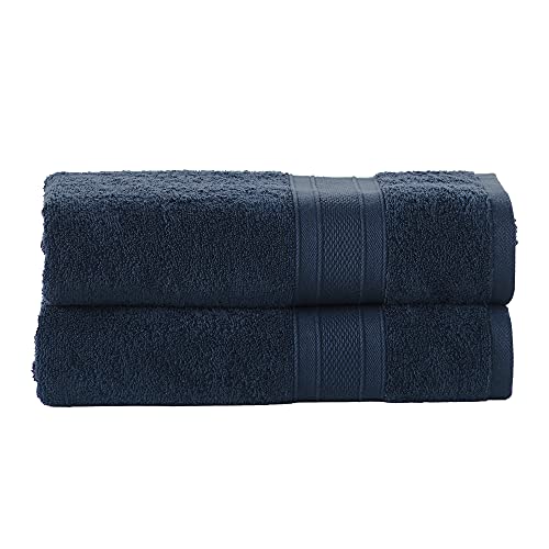 Trident 2 Piece Large Bath Towels For Bathroom 100% Cotton Soft And Plush Highly Absorbent, Soft Towel For Hotel & Spa - Navy Blue #TOP4
