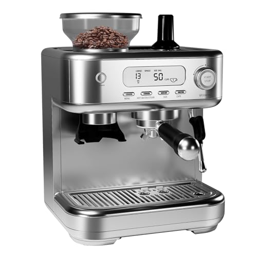 15 Bar Espresso Machine with Grinder, LCD Display, Milk Frother & PID Temperature Control...