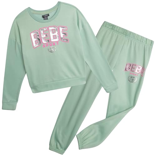 bebe Girls' Sweatsuit Set - 2 Piece Performance Fleece Pullover Sweatshirt and Jogger Sweatpants Set for Girls (Sizes: 7-12)
