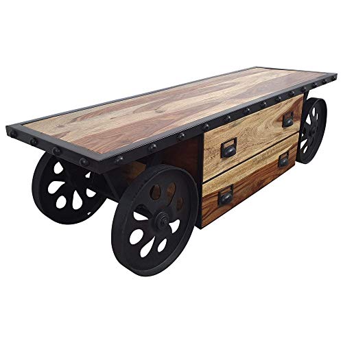 TV-Lowboard Möbel mit Rädern Sheesham Sideboard Massiv Holz Industrial Design Cover