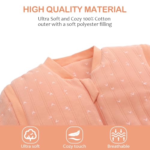 Image of Baby Sleep Sack, TOG 2.5 Winter Wearable Blanket, Removable Long Sleeves Baby Sleeping Bag for Infants and Toddlers, Super Soft Warm Comfortable Sleeping Sack, Orange White Heart, 6-18M