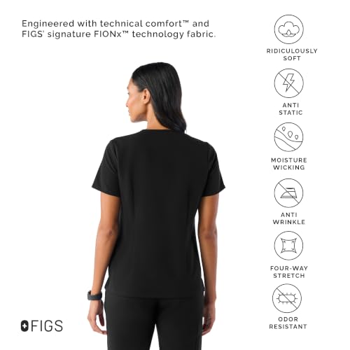 FIGS Catarina Top & Zamora High Waisted Scrub Pants Set for Women — Classic V-Neck, Slim Fit Jogger, Anti-Winkle — Black, S by FIGS - Used condition - Image 3