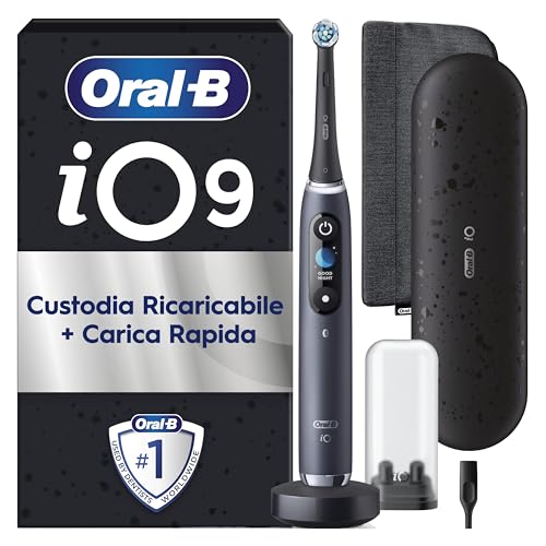 Oral-B Spazzolino Elettrico Ricaricabile iO 9 Nero Edizione Limitata, 1 Spazzolino elettrico, 1 Testine Oral B Di Ricambio, Custodia Da Viaggio, Astuccio Magnetico, Per Una Pulizia Denti Efficace