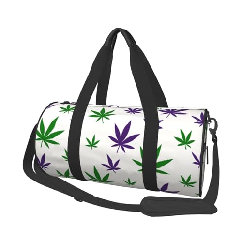 Sports Duffel Bag Green Weed Leaves Foldable Travel Tote Bag Weekender Sleepover Carry On Bag