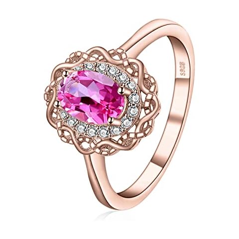 JewelryPalace Infinity Knot 1ct Genuine Pink Topaz Halo Rings for Her, 14K Rose Gold 925 Sterling Silver Promise Ring for Women, Natural Gemstone Jewellery Sets Rings 7 Cover