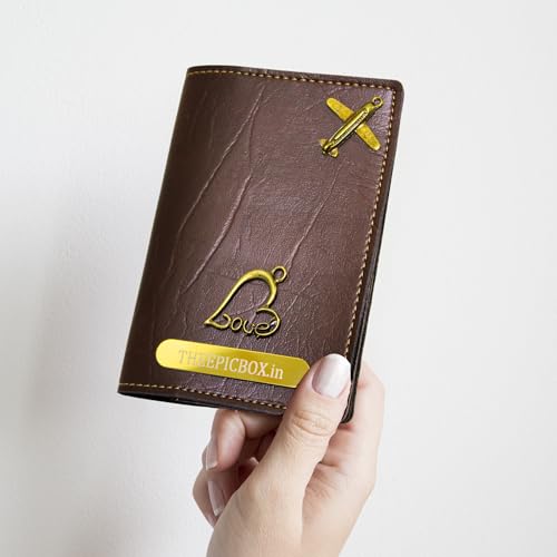 Image of Personalized Passport Cover - Custom Name Engraved Vegan Leather Travel Wallet - Stylish & Durable Passport Holder for Men & Women - Luxury Travel Accessory (Brown)