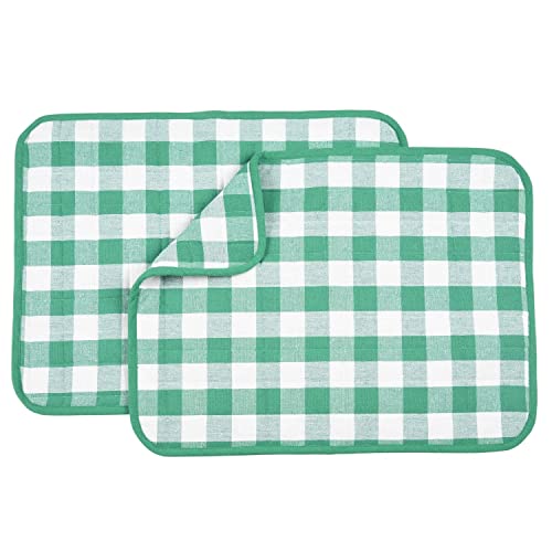 Image of Dish Drying Mat for Kitchen Utensils, Reversible Absorbant Cotton Checks Drying Mats, Washable, Counter top Cushion Pad Tableware, 46x61 Cms, Green by Lushomes (18x24 Inches, Set of 2)