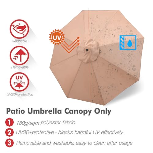 Jorohiker 9ft Patio Umbrella Replacement Canopy,Outdoor Table Market Yard Umbrella Top for Outdoor Umbrella Canopy with 8 Ribs (Khaki)