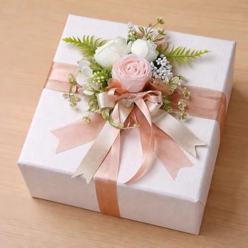 Image of SATYAM KRAFT 1 Pcs Handmade Artificial Rose Floral Brooch with Satin Ribbon - Premium Wedding Corsage for Groom, Bridesmaid, Engagement, Reception, Gift Decoration