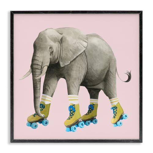 Quirky Elephant Roller Skating, 24 x 24 Inch Framed Giclée Print
