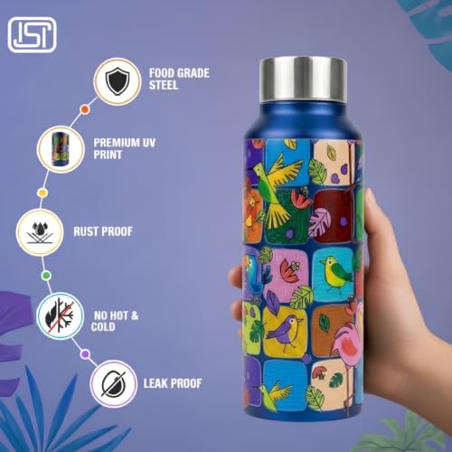 Image of VOIK Printed Stainless Steel Water Bottles for Kids, Office, Sports & Travel (750 ML) (Flamingo-Screw)
