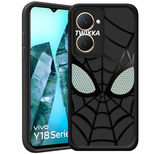 Image of Back Case Cover Compatible for Vivo Y28S 5G /Vivo Y18 / Vivo Y18e / Y18i | Spidey Face Mask Case | Soft Silicone | Camera & Full Body Protection | Shock Proof | (Black)