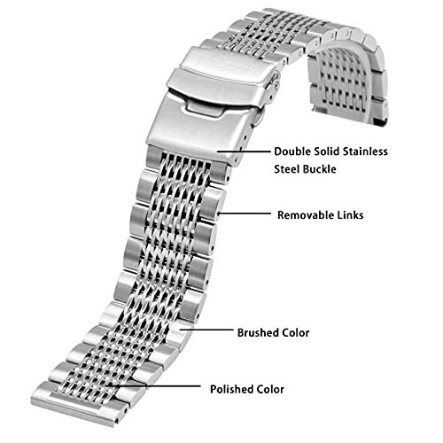 Kai Tian 20Mm Stainless Steel Watch Band Brushed Finish Watch Strap Bracelet Mesh Wrist Band With Double Clasp For Women Men #TOP3