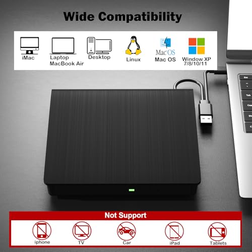 wintale External Blu Ray Drive, Portable 3D Bluray External DVD Drive, Blu Ray Burner with USB 3.0 and Type-C Dual Port, Bluray Drive for PC Windows XP/7/8/10/11 MacOS for Mac - Thumbnail 4