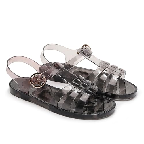 Image of Toddler Sandals Jelly Shoes Girls Unisex Boy Flat Retro Slides Clear Kids Water Slippers Slingback Summer Beach Size 8 Adjustable Buckle Glitter Dress Soft