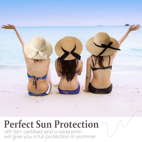 Image of Beach Sun Hats for Women, Straw Hat for Women, Womens Sun Hat UPF 50+ UV Protection, Summer Hats Packable Foldable