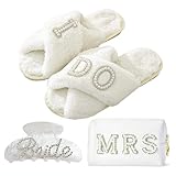 Defresit Juego de regalo de 3 piezas para novia – Bolsa de maquillaje, pantuflas, clip para el pelo – para propuesta de boda despedida de soltera (estilo noble)