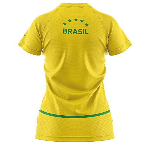 Camiseta Baby Look Filtro UV Brasil Canarinho Amarelo Torcedor Retrô Penta