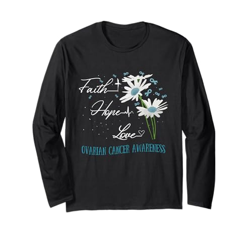Ovarian Cancer Awareness Faith Hope Love Consciencia Manga Larga