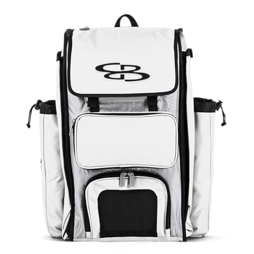 Boombah Catchers Superpack Bat Bag - Holds 4 Bats - Backpack Version (no Wheels) - White/White