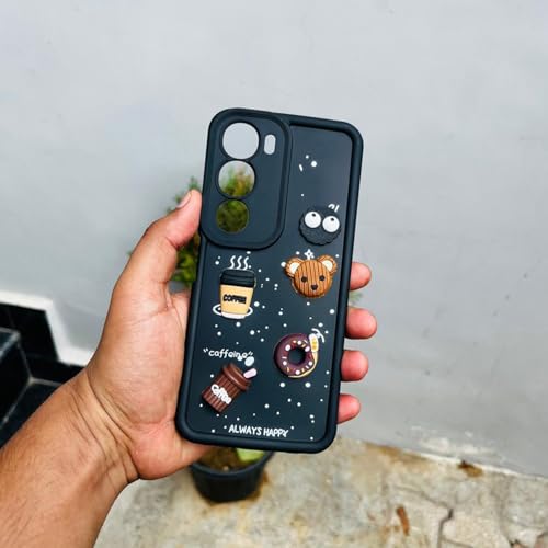 Image of Outlouders Back Cover for Vivo Y29 5G / Vivo Y19s 5G | 3D Cartoon Bear Cute Fun Silicone Full Body Protection Bumper Case (Black)