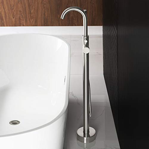 Woodbridge F0001 BN Freestanding Tub Filler Bathtub Brushed Nickel Floor Mount Brass Bathroom Faucets with Hand Shower by WOODBRIDGE - Image 8