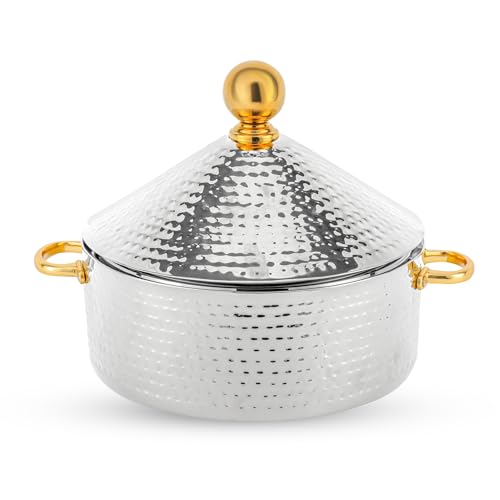 Royalford Monarch Cornetto Hot Pot, 3L - Stainless Steel Round Chafing Dish, Food Warmer Buffet Server Dish - Table Top Food Warmer Serving Dish with Lid for Caterings Parties Daily Use, Silver