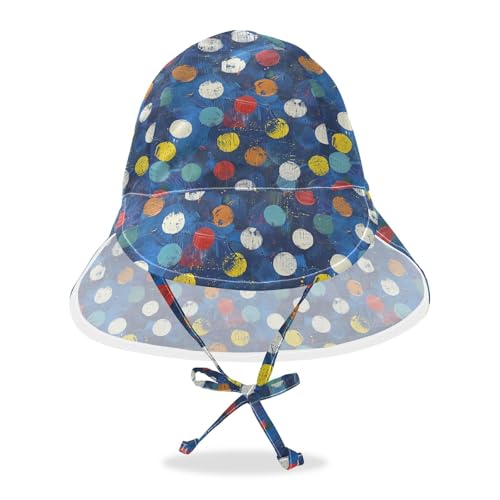Toddler Sun Hat Baby Boys Beach Bucket Hats Baby Girls UV Protection Wide Brim Traveling Swim Hat Polka Dot Navy Blue