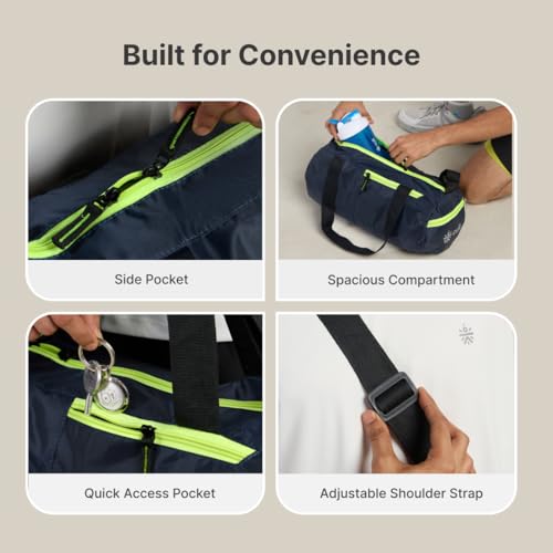 Image of Cult 20 Litre Gym /Duffle Bag for Men & Women - Water Resistant Travel Bag with Spacious Main Compartment, Side Mesh Pocket, Adjustable Shoulder Strap & Durable Zippers - Lightweight Sports Bag - Neon