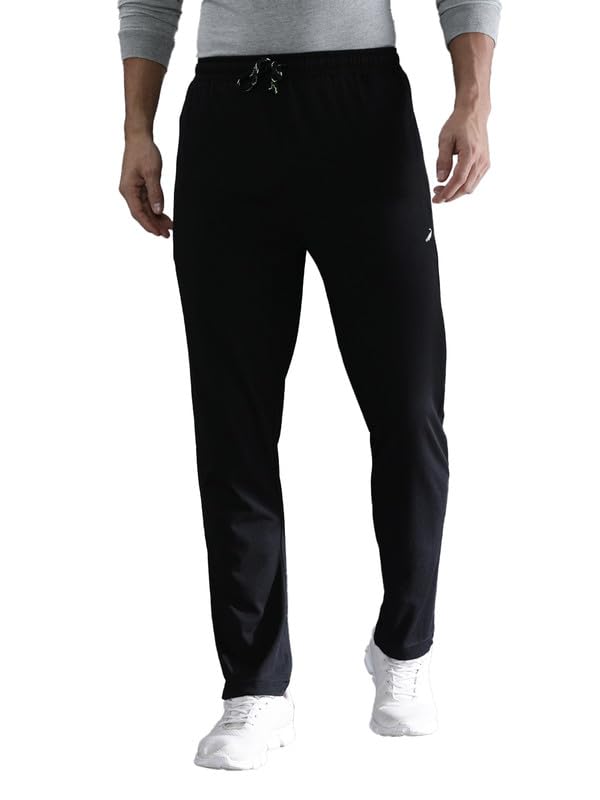 Image of CROCODILE Men Solid Regular Fit Track Pant | Mid Rise | Drawstring Waist | Regular Length | Casual Sports Lounge Bottomwear Jet Black