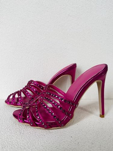 Frankie Hsu Ladies Stiletto High Heeled Sandals, Pink Satin Rhinestone Gems Crystal Designer Style, Big Large Size US5-19 Unisex Shoes For Women Men3