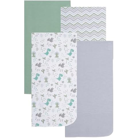 EVERYDAY KIDS 4 Pack of Soft Flannel Receiving Baby Blanket Set for Boys; Green/Gray Baby Swaddle Blankets for Newborn Baby Boy Nursery with Baby Dinosaurs, Chevron Striped Pattern, Solids Cover