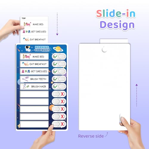 Image of 3 in 1 Bedtime /Morning /Weekly Astronaut Routine Chart for Kids, Magnetic Chore Chart for Toddlers, Visual Schedule for Kids Toddlers Schedule Board for Home