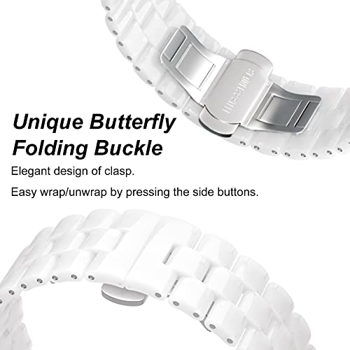 Aottom Compatible For Apple Watch Bands 42Mm Ceramic Iwatch Series 4 Band 44Mm Stainless Steel Smart Watch Replacement Band Butterfly Buckle Women Men For 45Mm Apple Watch Series 7 6 5 4 3 2 1 - White #TOP2