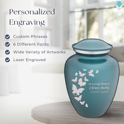 Image of Geturns - Adult Custom Butterfly Cremation Urns for Human Ashes I Teal Large Funeral Urn for Female and Male I 200 lbs