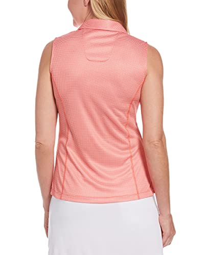 Pga Tour Women's Airflux Sleeveless Golf Polo Shirt, Gingham Hot Coral, Medium #TOP1