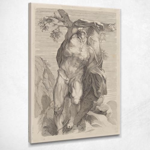 Ppr120 - Cuadro impreso sobre lienzo, diseño de hombre desnudo atado Peter Paul Rubens, montado listo para colgar, 75 x 45 cm