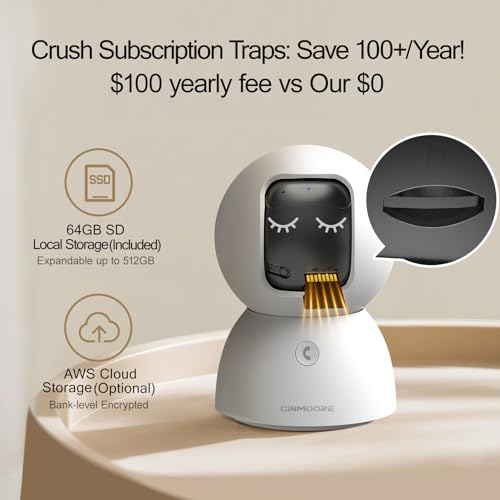 CINMOORE 3K 5MP Pet/Dog Camera Indoor with Phone App, 5GHz WiFi Cameras for Home Security Baby Camera Monitor, AI Tracking w/Facial Recognition, Dual-Band WiFi 6, Pan/Tilt, 2-Way Talk, 64GB SD/Cloud - Thumbnail 3