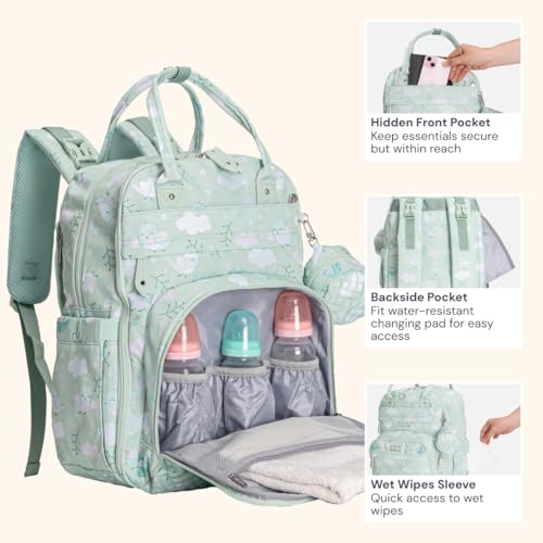 BabbleRoo Diaper Bag Backpack, Baby Nappy Changing Bags Multifunction Waterproof Travel Back Pack