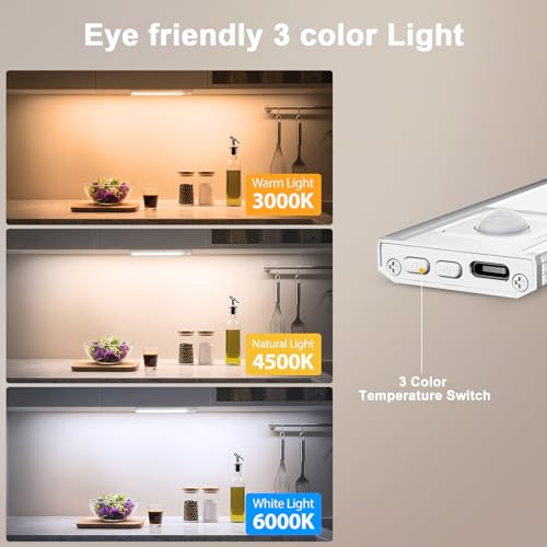Onforu 13.8" Under Cabinet Lighting, 2700mAh USB-C Rechargeable, Motion Sensor Under Cabinet Lights with 3 Color & Dimmable, Magnetic Under Counter Lights for Kitchen, Closet, 6 Pack - image 5
