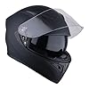 1Storm Motorcycle Street Bike Dual Visor/Sun Visor Full Face Helmet Mechanic with LED Tail Light: Matt Black