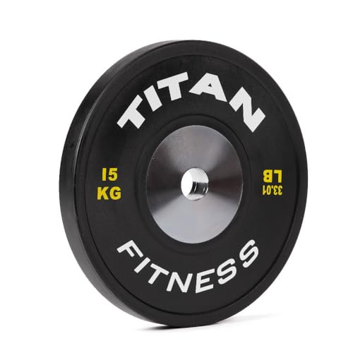 Titan Fitness 15 KG Single Elite Competition Bumper Plates, Black Olympic Weight Plates for Home Gym, Rubber Coating with Steel Core, Low Bounce Rate, Easy-Grip Edges