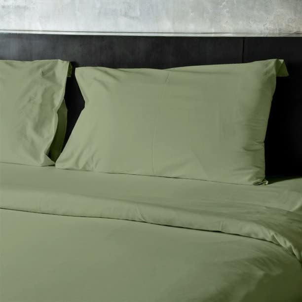 Image of Bed Sheet Double Size Cotton - Pure Egyptian Cotton Double Size BedSheet with Pillow Cover - Solid Sage 600 Thread Count - Stain Resistant, Skin Friendly, Organic Cotton