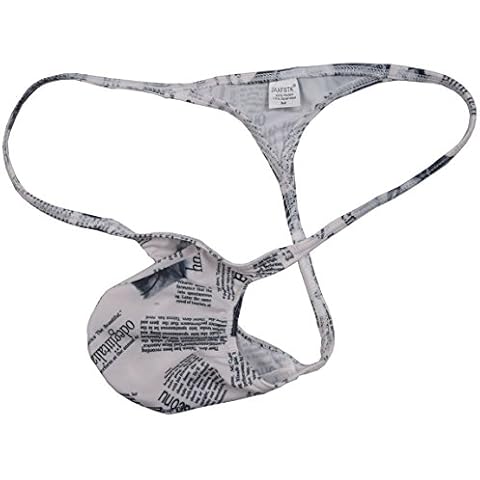Lemja Men's Printing Micro Thong Newspaper Mini Breifs Sexy Guys Jockstrap Underwear Male Pouch T-Back G-String XL Cover