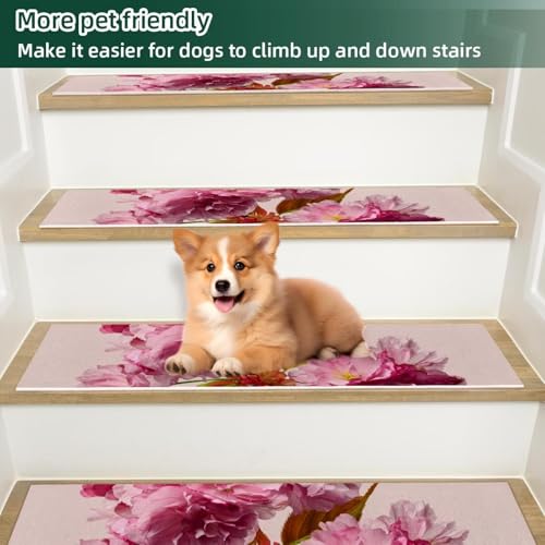 Peldaños de escalera para perros y niños con alfombras de flores de cerezo interiores 6