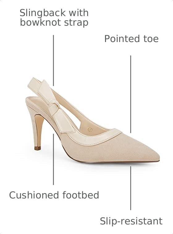 Coutgo Women's Pointed Toe High Heels Slingback Bowknot Formal Pumps Dress Shoes Nude/Suede by Coutgo - Used condition - Image 3